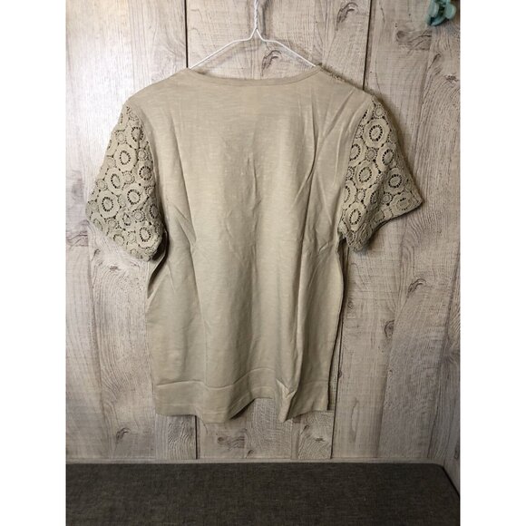 American Sweetheart Womens Shirt Size Medium Beige Lace Short Sleeves Summer - Picture 2 of 5